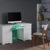 Bureau PLUTON - MDF Laqué Blanc - LEDs - 1 Porte & 3 Tiroirs