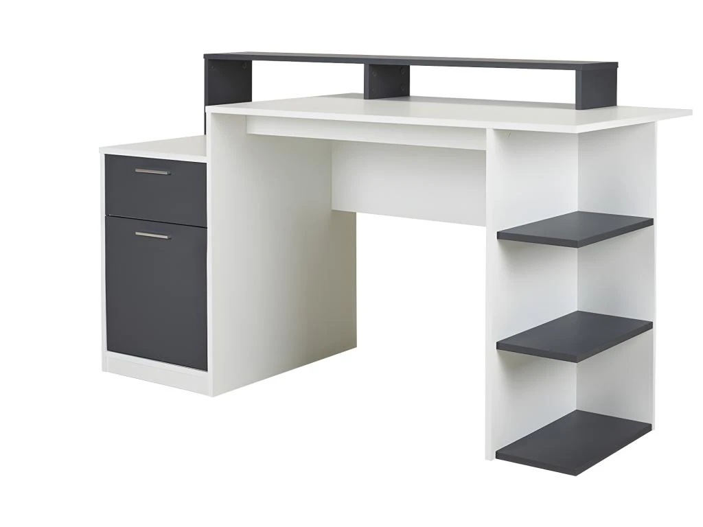 Bureau Avec Rangements ZACHARIE - Blanc Et Gris – Image 8