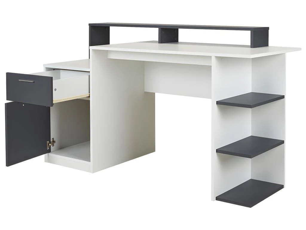 Bureau Avec Rangements ZACHARIE - Blanc Et Gris – Image 9
