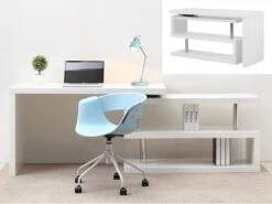 Bureau Extensible NICEPHORE II - MDF Laqué - Blanc - Plateau Pivotant 360°