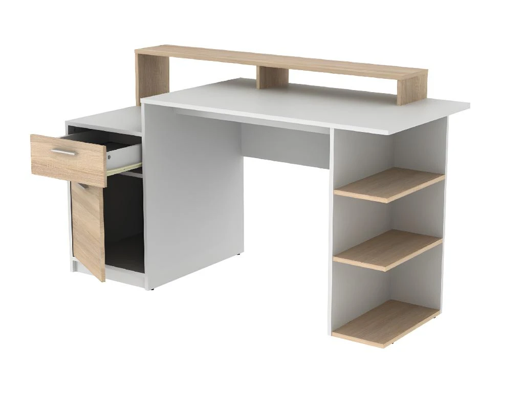Bureau Avec Rangements ZACHARIE - Blanc Et Chêne – Image 10