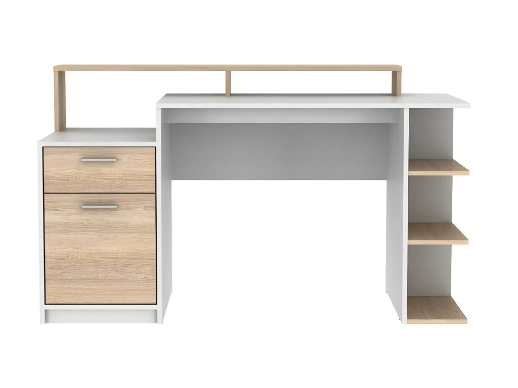 Bureau Avec Rangements ZACHARIE - Blanc Et Chêne – Image 9