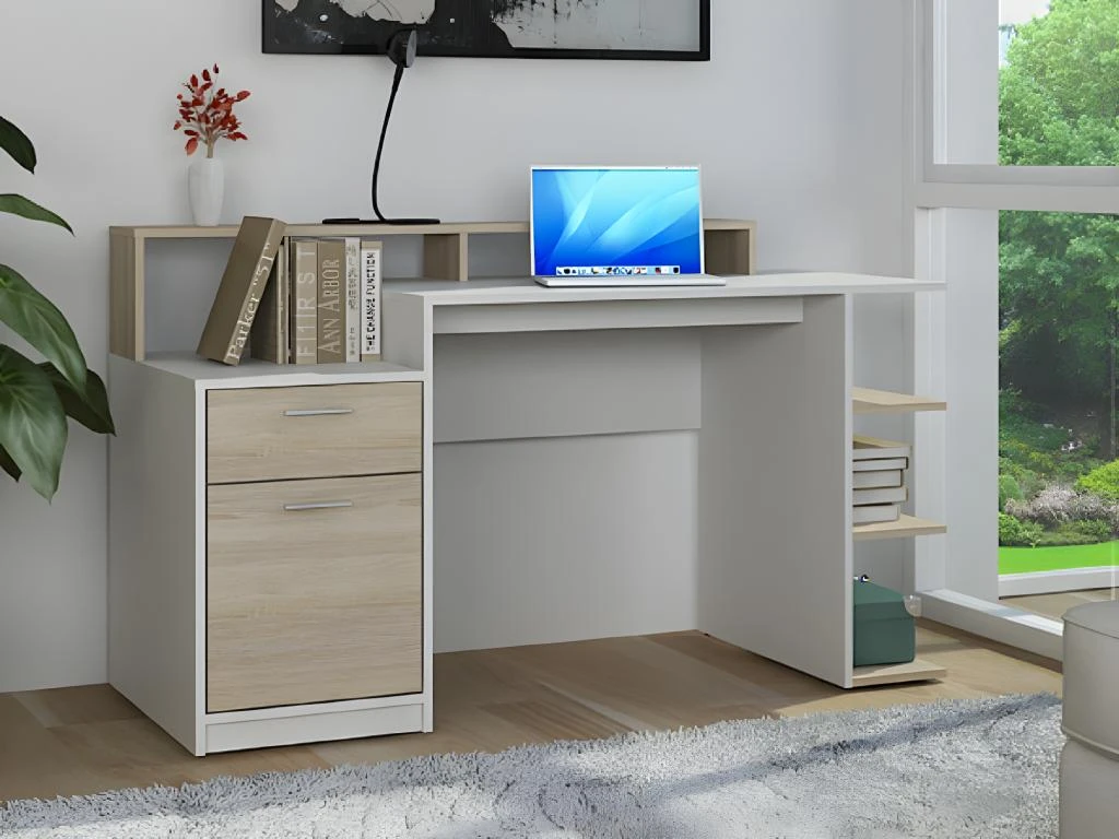 Bureau Avec Rangements ZACHARIE - Blanc Et Chêne – Image 6
