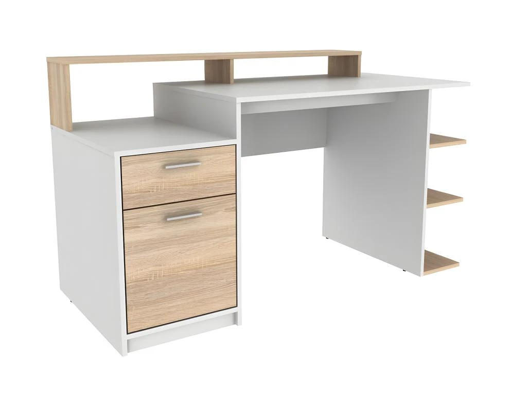 Bureau Avec Rangements ZACHARIE - Blanc Et Chêne – Image 8