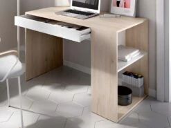 Bureau Avec Rangements INES - Coloris : Chêne Et Blanc
