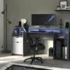 Bureau Gamer MOBA - Avec Rangements - LEDs - Gris