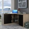 Bureau D'angle NORWY - 2 Portes & 2 Tiroirs - Chêne Et Noir