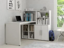 Bureau D'angle LEON Avec Rangements Et étagères - Blanc