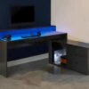 Bureau D'angle Gamer NEHA - Avec Rangements Et LEDs - MDF - Gris
