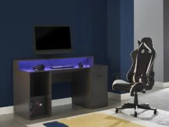 Bureau Gamer RYDER - Avec Rangements Et LEDs - MDF - Gris