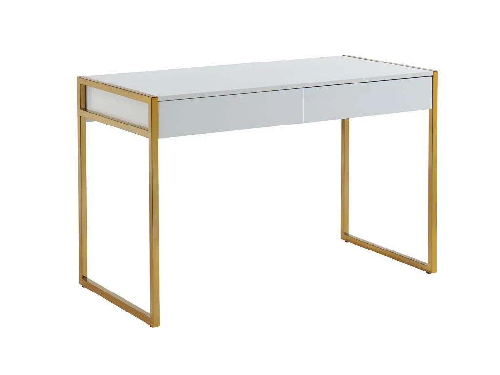 Bureau Avec 2 Tiroirs - MDF Laqué Et Métal - Blanc Et Doré - MASON De Pascal Morabito – Image 3