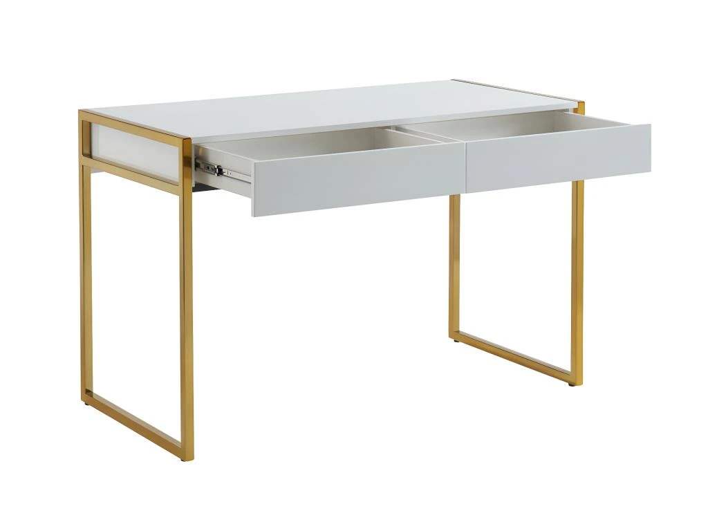 Bureau Avec 2 Tiroirs - MDF Laqué Et Métal - Blanc Et Doré - MASON De Pascal Morabito – Image 4