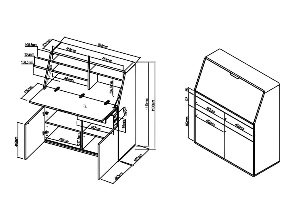 Secrétaire BAGUA - 2 Portes Et 2 Tiroirs - MDF - Blanc Laqué – Image 10