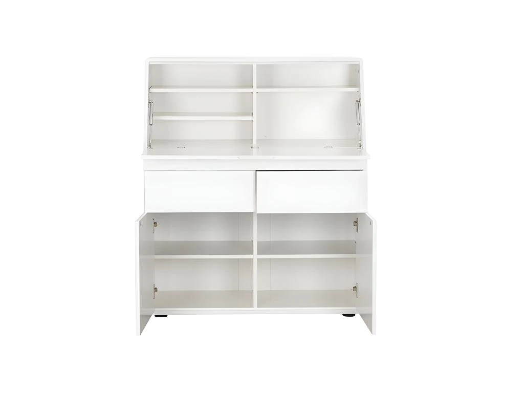 Secrétaire BAGUA - 2 Portes Et 2 Tiroirs - MDF - Blanc Laqué – Image 4