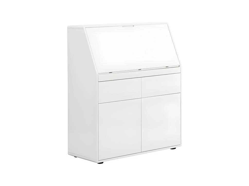 Secrétaire BAGUA - 2 Portes Et 2 Tiroirs - MDF - Blanc Laqué – Image 5