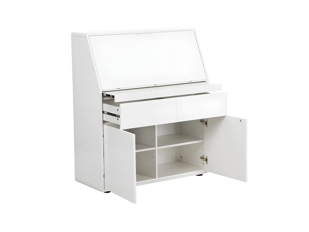 Secrétaire BAGUA - 2 Portes Et 2 Tiroirs - MDF - Blanc Laqué – Image 6