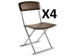 Lot De 4 Chaises Pliantes PVC Polyuréthane En Marron