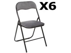 Lot De 6 Chaises Pliantes Velours Gris Foncé - Longueur 44 X Hauteur 79 X Profondeur 52 Cm