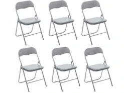 Lot De 6 Chaises Pliantes En Acier Et Polyuréthane Coloris Gris - Dim : L44 X L44 X H79,5 Cm
