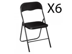 Lot De 6 Chaises Pliantes En Métal Coloris Noir - Longueur 44 X Profondeur 48 X Hauteur 79 Cm
