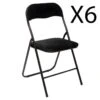 Lot De 6 Chaises Pliantes En Velours Et Métal Coloris Noir - Longueur 44 X Profondeur 48 X Hauteur 79 Cm