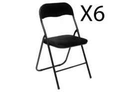 Lot De 6 Chaises Pliantes En Velours Et Métal Coloris Noir - Longueur 44 X Profondeur 48 X Hauteur 79 Cm