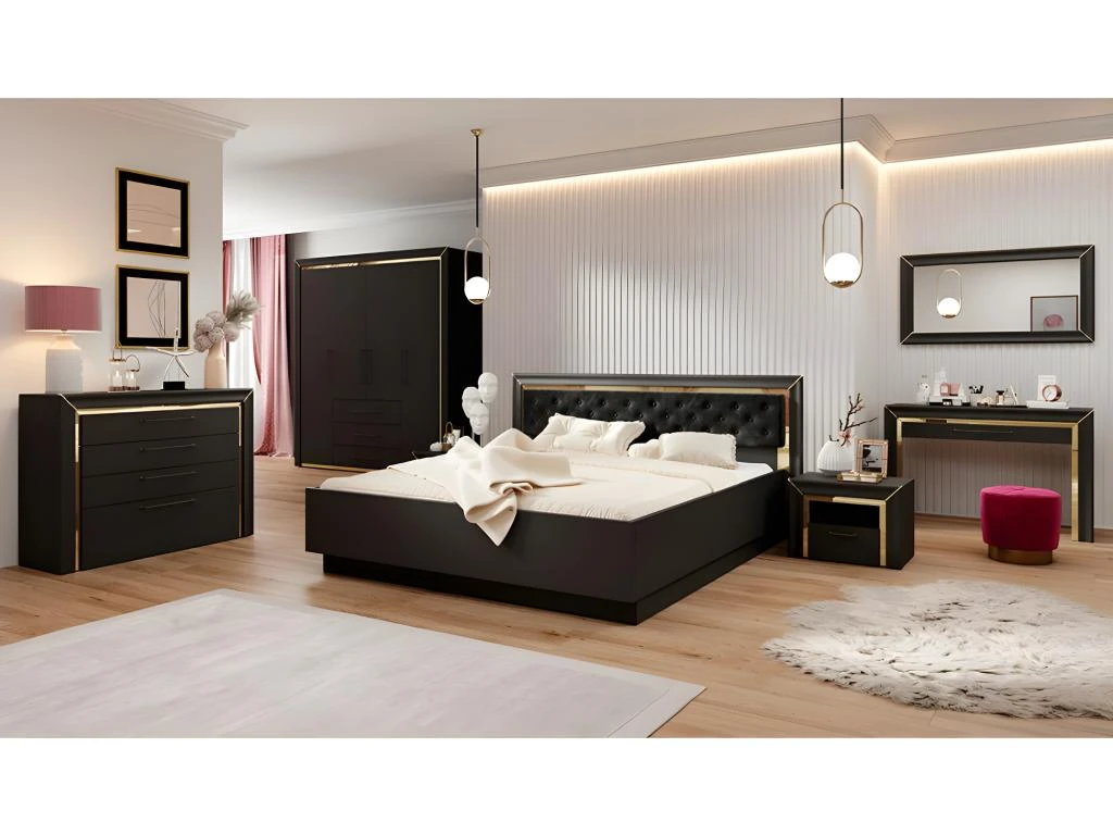 Bureau Console Design Collection DOHA Coloris Noir Mat Et Finitions Dorées – Image 4