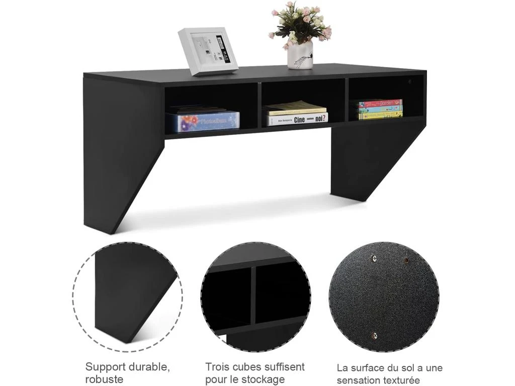 Bureau Murale Avec 3 Etagéres De Rangement 108 X 53 X 52 Cm Table Pour, étude, Cuisine, Bar – Image 2