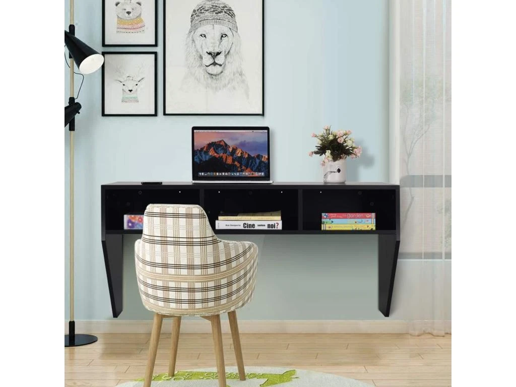 Bureau Murale Avec 3 Etagéres De Rangement 108 X 53 X 52 Cm Table Pour, étude, Cuisine, Bar – Image 3