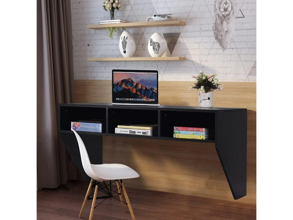Bureau Murale Avec 3 Etagéres De Rangement 108 X 53 X 52 Cm Table Pour, étude, Cuisine, Bar – Image 4