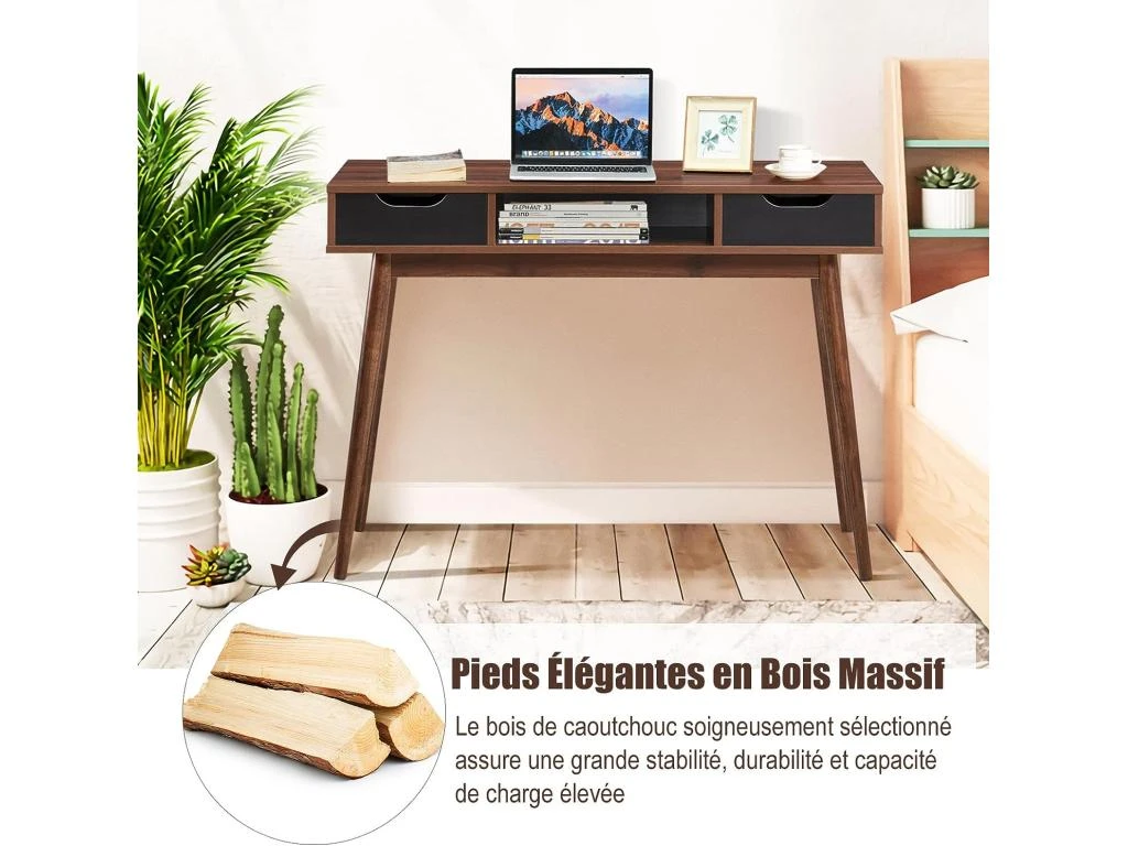 Bureau D'ordinateur Avec 2 Tiroirs De Rangement, Table D'ordinateur Portable Moderne – Image 4