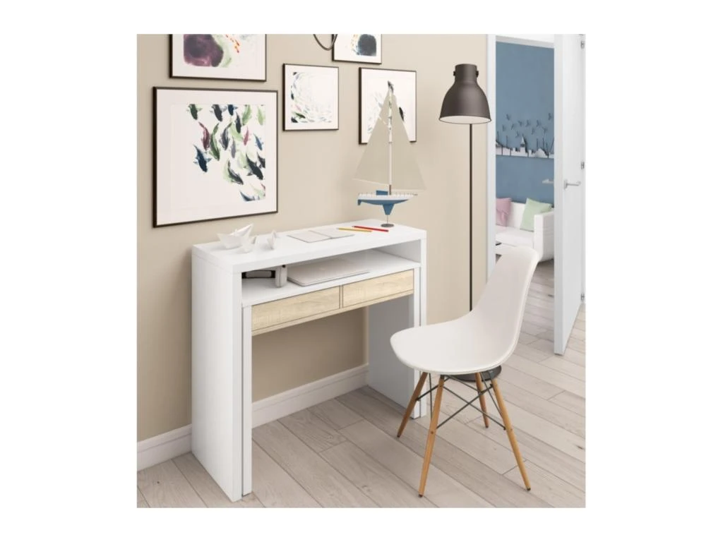 Bureau Console Extensible 2 Tiroirs Consola - L100 Cm – Image 2