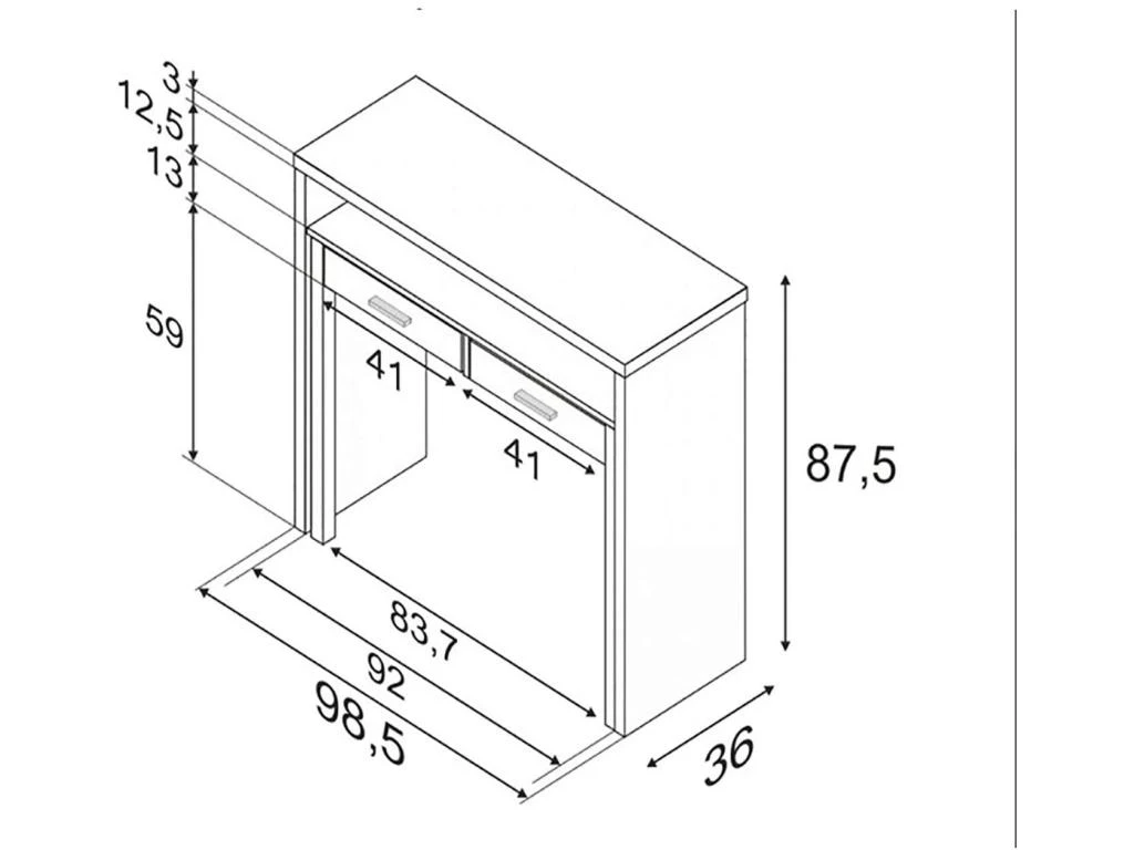Bureau Console Extensible 2 Tiroirs Consola - L100 Cm – Image 7