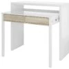 Table Console Billings, Bureau Avec Plateau Extensible, Bureau PC Avec 2 Tiroirs, 99x36h88 Cm, Blanc Et Chêne