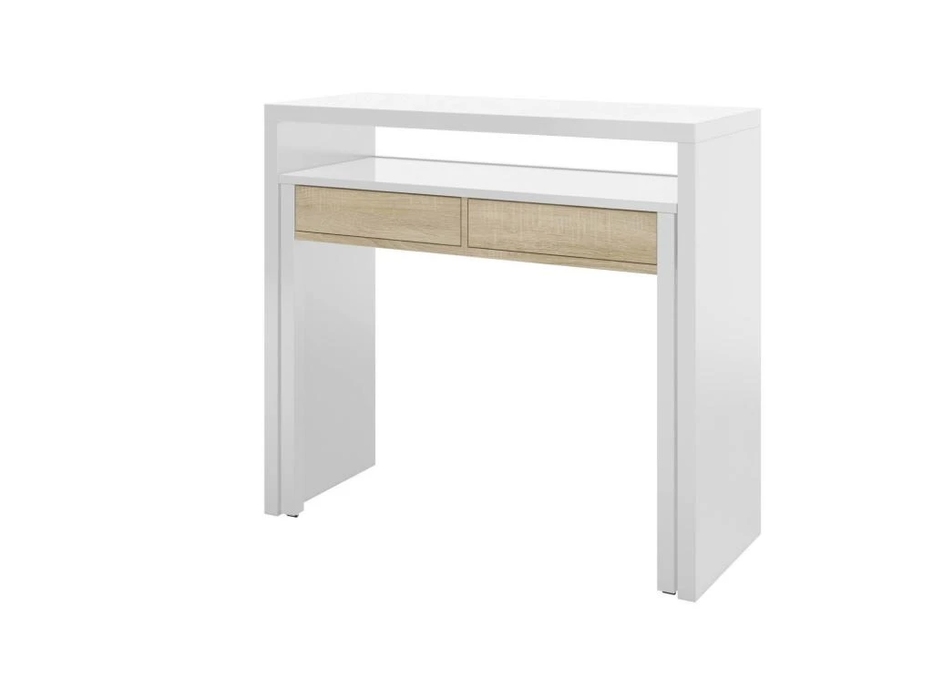 Table Console Billings, Bureau Avec Plateau Extensible, Bureau PC Avec 2 Tiroirs, 99x36h88 Cm, Blanc Et Chêne – Image 4