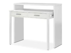 Table Console Billings, Bureau Avec Plateau Extensible, Bureau PC Avec 2 Tiroirs, 99x36h88 Cm, Blanc