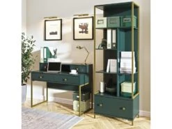 Ensemble De 2 Meubles De Bureau. Console Et étagère Collection DOUGLAS Coloris Vert Et Doré