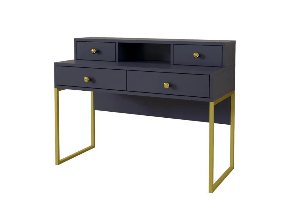 Bureau Console Avec 4 Tiroirs Collection DOUGLAS Coloris Bleu Et Doré
