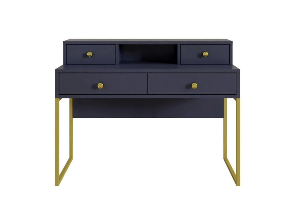 Bureau Console Avec 4 Tiroirs Collection DOUGLAS Coloris Bleu Et Doré – Image 3