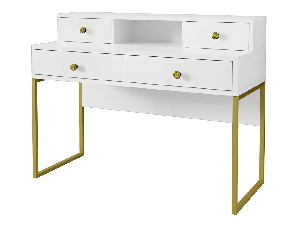 Bureau Console Avec 4 Tiroirs Collection DOUGLAS Coloris Blanc Et Doré – Image 2