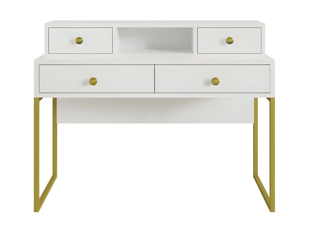 Bureau Console Avec 4 Tiroirs Collection DOUGLAS Coloris Blanc Et Doré – Image 3