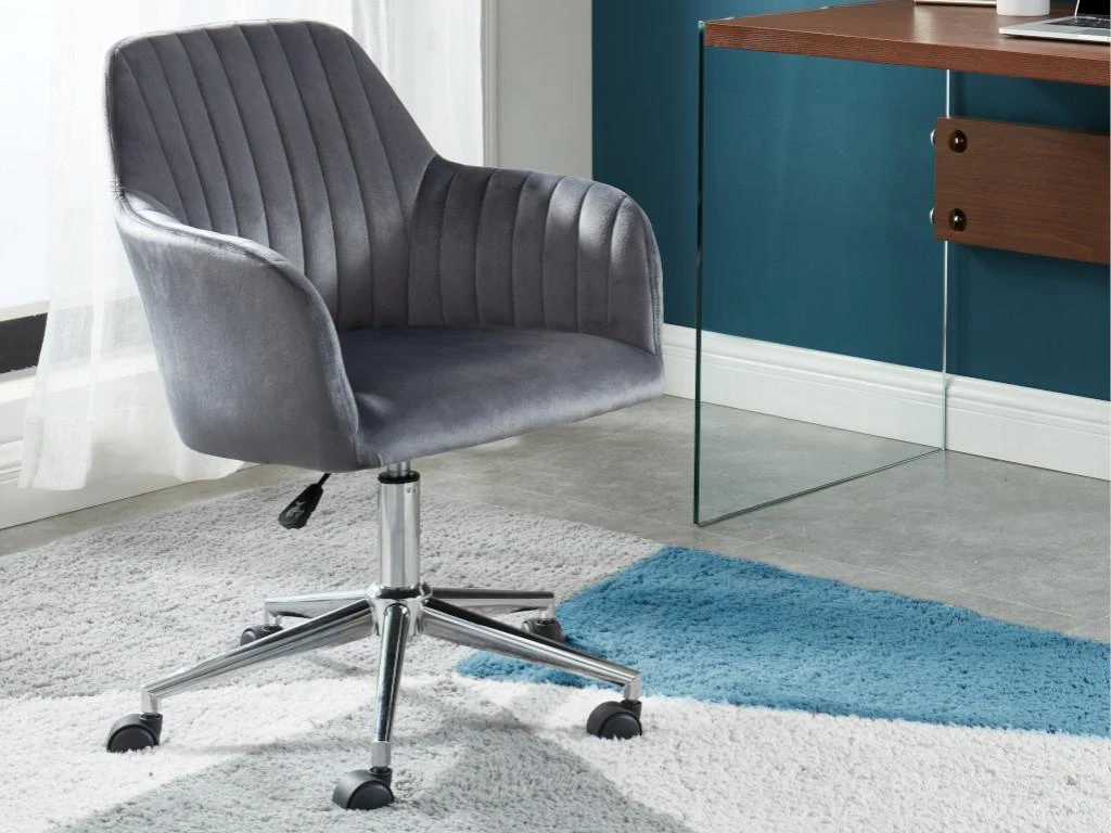 Chaise De Bureau - Velours - Gris - Hauteur Réglable - ELEANA – Image 2