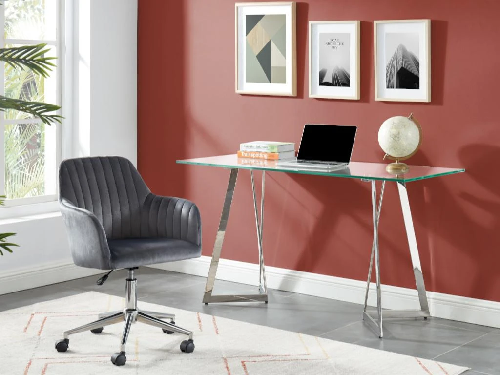 Chaise De Bureau - Velours - Gris - Hauteur Réglable - ELEANA