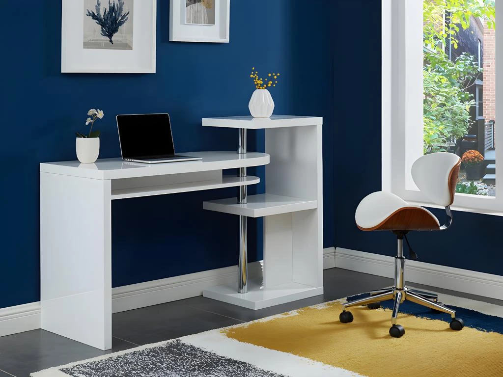 Chaise De Bureau MONTENEGRO - Hauteur Ajustable - Simili - Noyer Et Blanc – Image 3