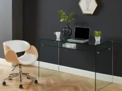 Chaise De Bureau JELSA - Hauteur Ajustable - Simili Et Métal Chromé - Chêne Et Blanc