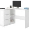 KIAN B | Bureau D'angle & Rangements + 3 Tiroirs | 112x87x76 Cm | Table D'ordinateur Forme De L | Table De Travail