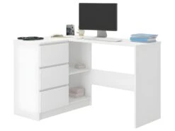 KIAN B | Bureau D'angle & Rangements + 3 Tiroirs | 112x87x76 Cm | Table D'ordinateur Forme De L | Table De Travail