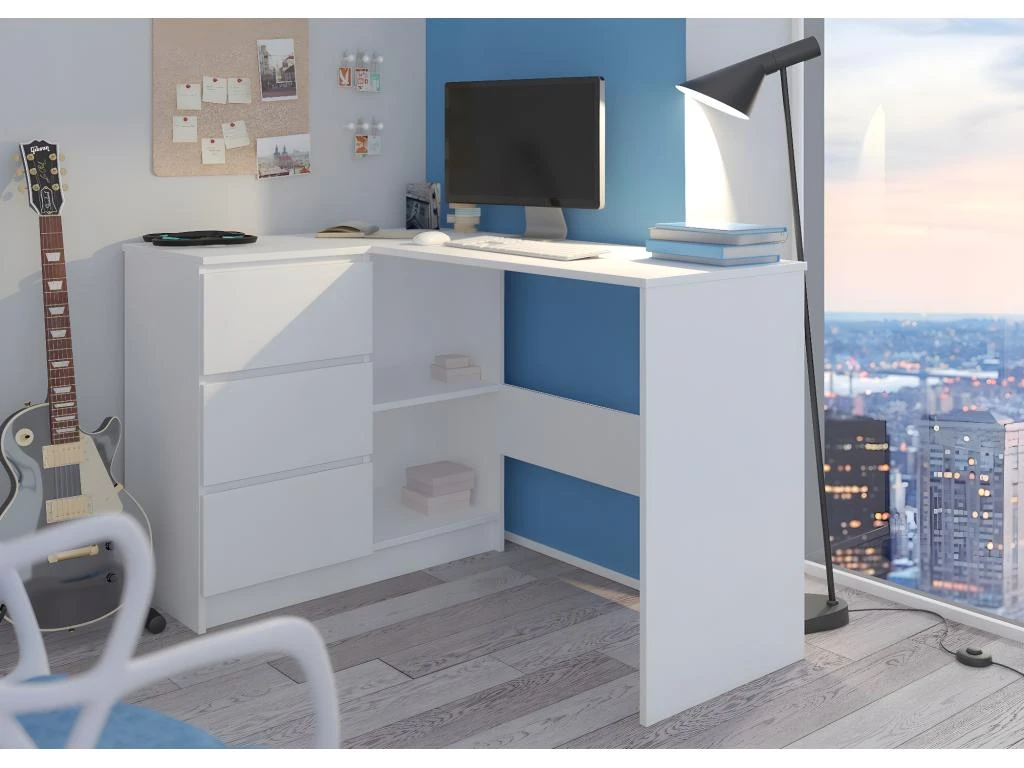 KIAN B | Bureau D'angle & Rangements + 3 Tiroirs | 112x87x76 Cm | Table D'ordinateur Forme De L | Table De Travail – Image 2