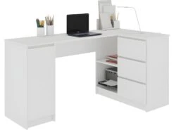 BALAUR - Bureau Informatique D'angle - 155x85x77 Cm - 3 Tiroirs + Niches - Table D'ordinateur - Mobilier Bureau