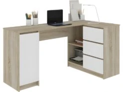 BALAUR - Bureau Informatique D'angle - 155x85x77 Cm - 3 Tiroirs + Niches - Table D'ordinateur - Mobilier Bureau - Double Finition